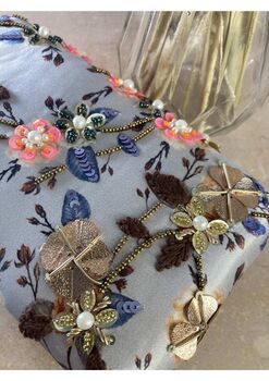 Light Blue Rectangular Floral Handcrafted Clutch, 5 of 5