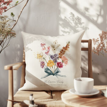 Family Watercolour Birth Month Flower Cushion, 4 of 10