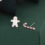 Sterling Silver Gingerbread Man And Candy Cane Stud Earrings, thumbnail 4 of 11
