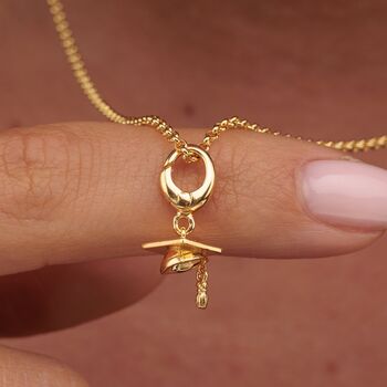 Graduation Hat Charm Necklace, Sterling Silver Or 18ct Gold Plated, 2 of 11