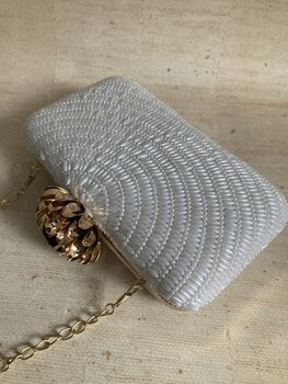 White Pearl Handcrafted Rectangular Clutch Bag, 6 of 10