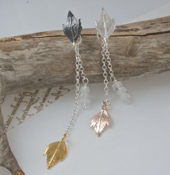 Tumbling Leaf Dangle Earrings, Silver And Gold Plated, 3 of 4