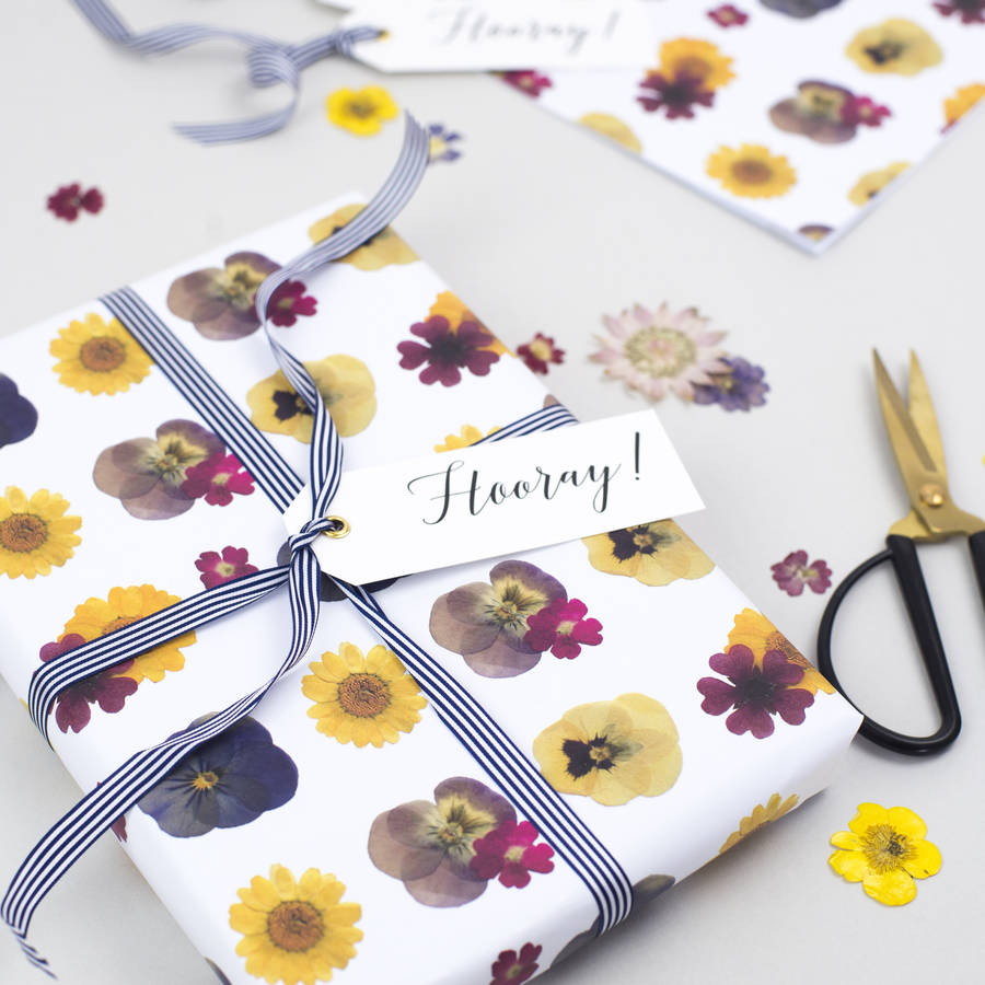 luxury pressed flower print wrapping paper set by oh squirrel
