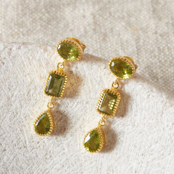 Green Peridot 18 K Gold And Silver Drop Earrings, 3 of 12