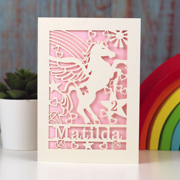 Personalised Papercut Unicorn Birthday Card, 3 of 7