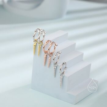 Sterling Silver Unicorn Horn Huggie Hoop Earrings, 3 of 9