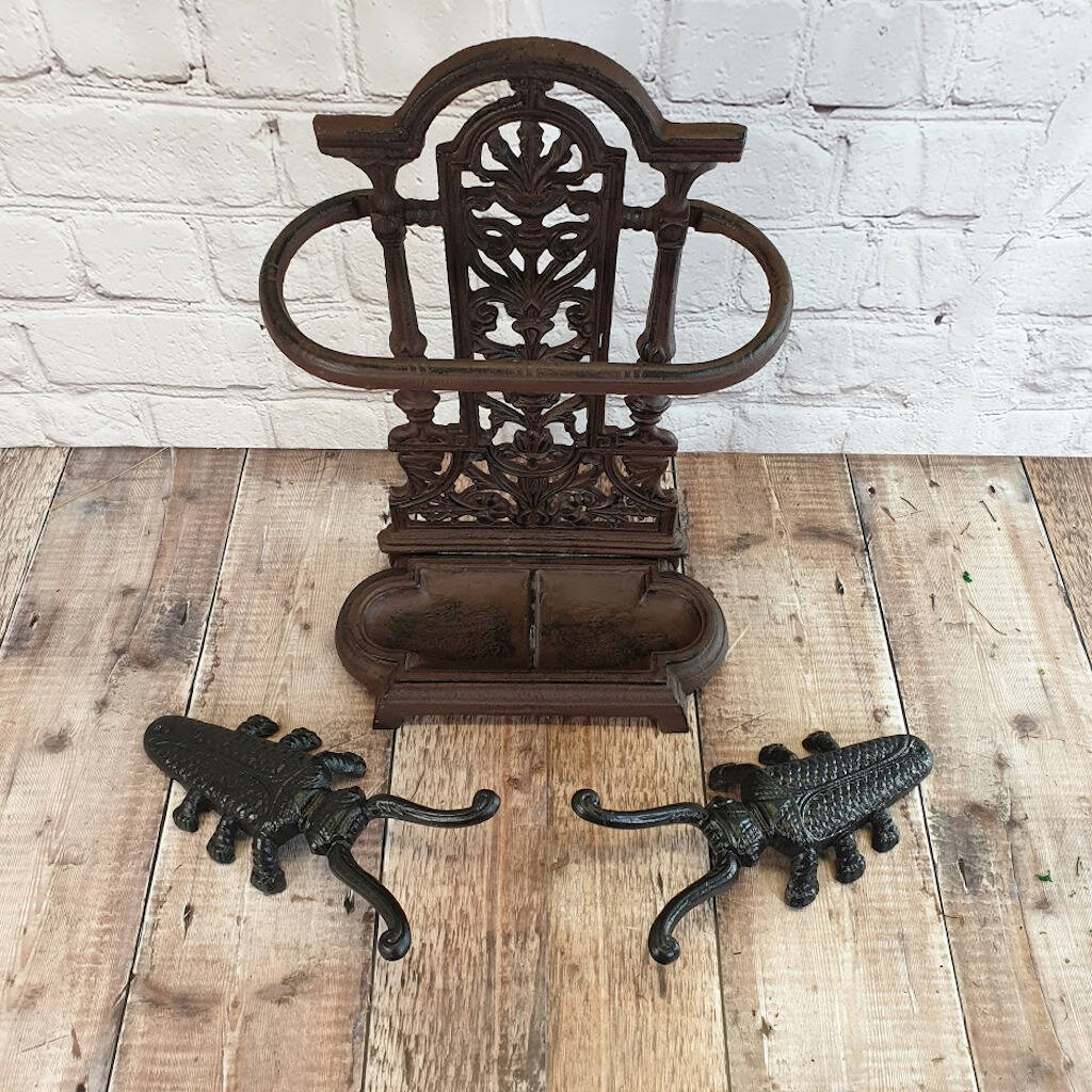 Decorative Cast Iron Umbrella Stand And Boot Jack Set By Garden