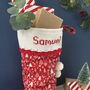 Personalised Red Christmas Stocking With Knitted Cuff, thumbnail 4 of 6