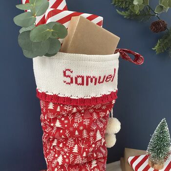 Personalised Red Christmas Stocking With Knitted Cuff, 4 of 6