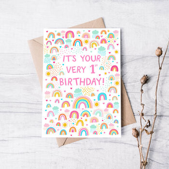 Girls 1st Birthday Card, Rainbow First Birthday Card, 2 of 3