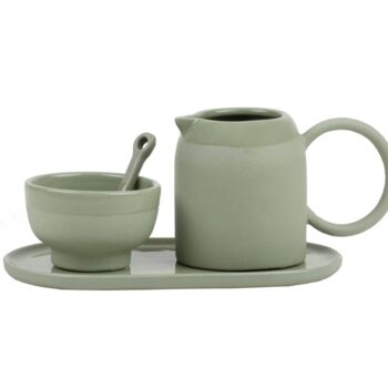 Hand Crafted Green Stoneware Condiment Set, 4 of 6