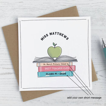 Personalised Teacher Card; Books And Apple, 2 of 3