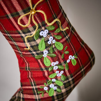 Personalised Tartan Mistletoe Christmas Stocking, 5 of 7