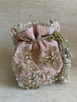 Pink Velvet Handcrafted Potli Bag, 4 of 9