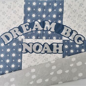 Kids Quilted Blanket Personalised Dream Big,Handmade, 4 of 12