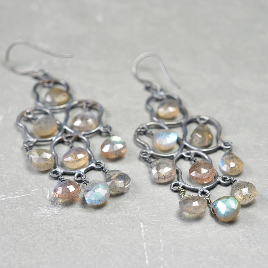 Kesia Earrings Oxidized Silver And Labradorite By Flora Bee