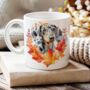 Personalised Dog Mug Dappled Silver Dachshund In An Autumn Wreath, thumbnail 1 of 2