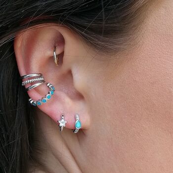 Turquoise Teardrop Huggie Earrings, 2 of 6