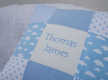 Baby Blue Nursery Name Cushion, 3 of 7