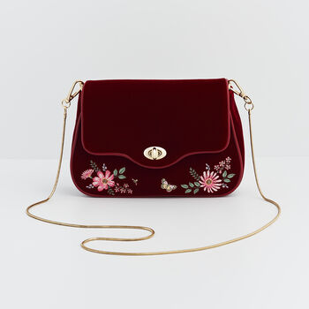 Mary Floral Embroidered Red Velvet Clutch, 3 of 8
