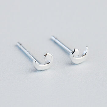 Sterling Silver Tiny Crescent Moon Stud Earrings, 2 of 4