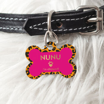 Personalised Leopard Print Doggy Bone Pet ID Tag, 3 of 7