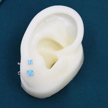 Blue Opal Huggie Hoop Earrings In Sterling Silver, 8 of 12