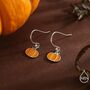 Enamel Pumpkin Drop Hook Earrings In Sterling Silver, thumbnail 5 of 11