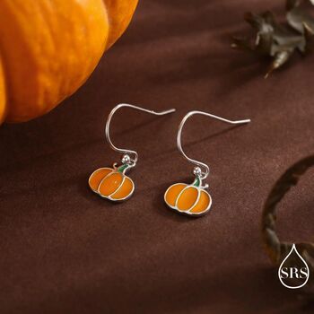 Enamel Pumpkin Drop Hook Earrings In Sterling Silver, 5 of 11