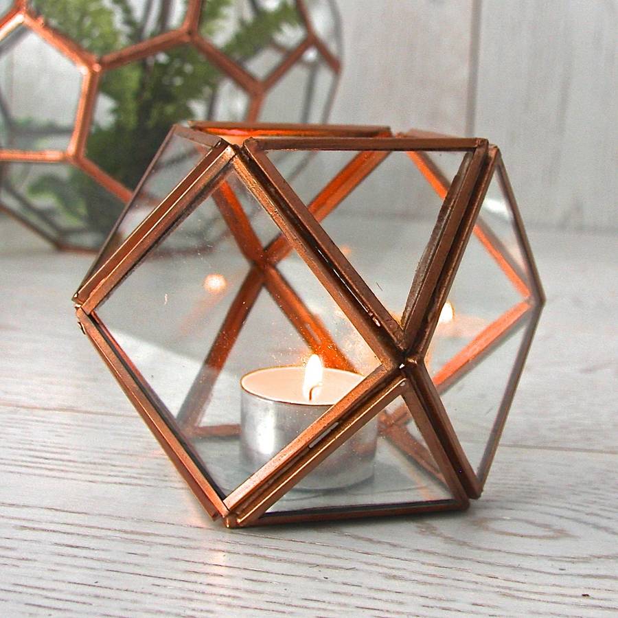 geometric glass tealight holder by london garden trading ...