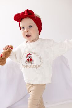 My First Christmas Bear Personalised Embroidered Knitted Jumper, 3 of 6