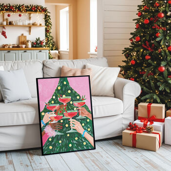 Cheers By The Tree Christmas Art Print – Festive Celebration Wall Art, 3 of 6