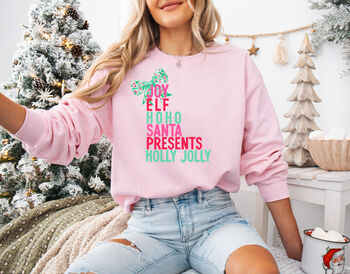 Festive Typography Christmas Jumper With Bow, 5 of 8