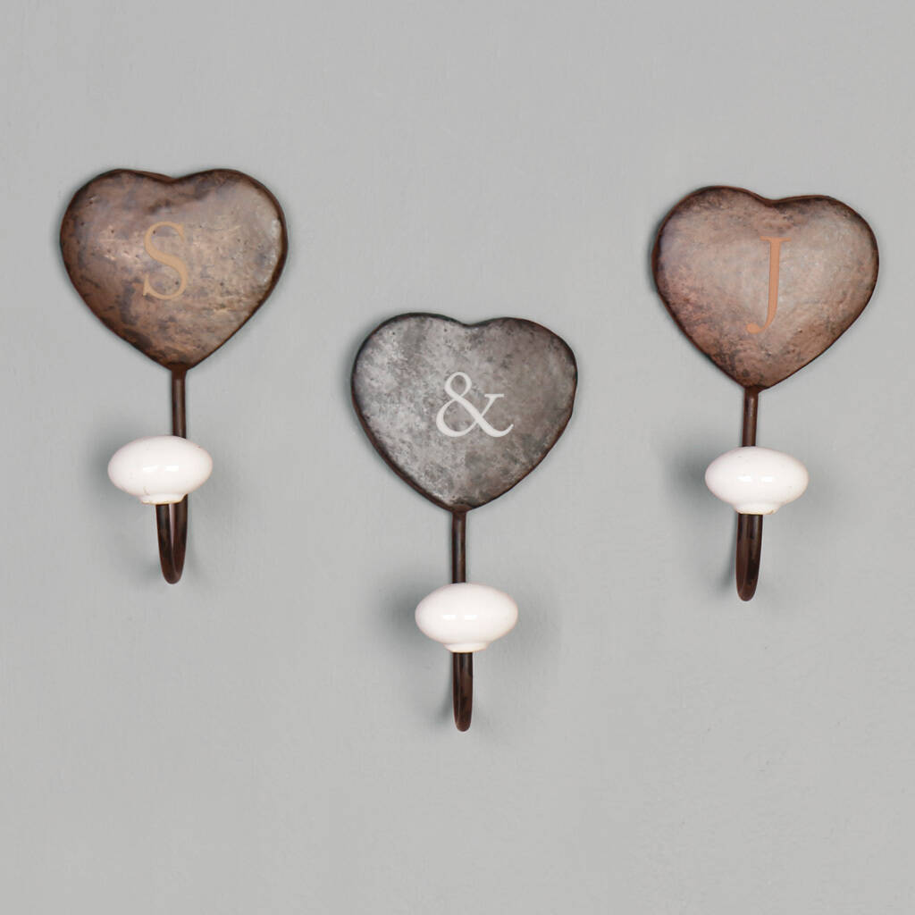 Three Personalised Cast Iron Heart Hooks By Dibor