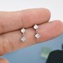 Tiny Double Cz Dangle Stud Earrings Sterling Silver, thumbnail 6 of 10