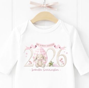 Personalised “My First Easter” Baby Onesie – Custom Name Easter Outfit For Baby Girl, Bunny Easter Bodysuit, Baby’s First Easter Gift, 2 of 4