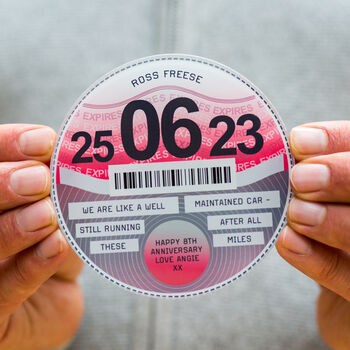 Personalised Tax Disc Glass Anniversary Gift, 2 of 5