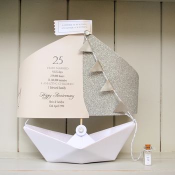 25th Silver Wedding Anniversary Paper Boat Card, 6 of 12