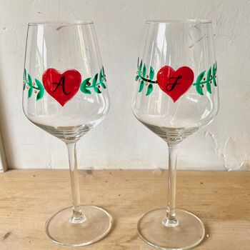 Personalised Hand Painted Valentines Initials Glass Set, 3 of 3