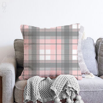 Grey And Pink Plaid Tartan Cushion Cover, 2 of 3