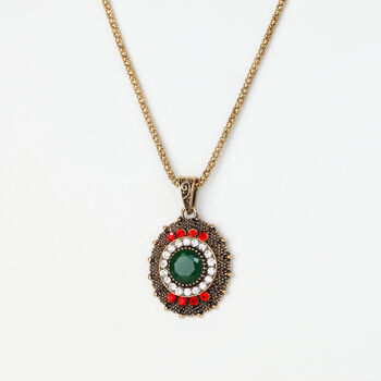 Vintage Style Gold Colour Plated Jewelled Pendant Long Necklace For Winter, 2 of 3