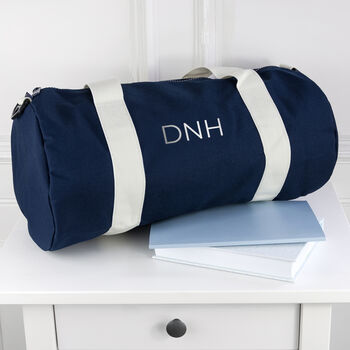 Monogrammed Barrel Gym Bag In Navy, 5 of 8