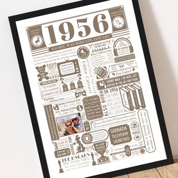 1956 Personalised 70th Birthday Print With Photo, 3 of 8