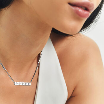 Personalised Sparkling Petite Cosmic Star Bar Necklace In Silver, 4 of 9