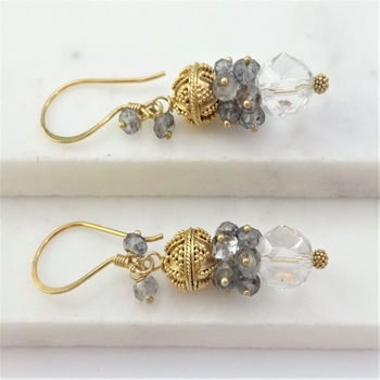Bridal White Gray Topaz Cluster Gold Earrings, 4 of 4