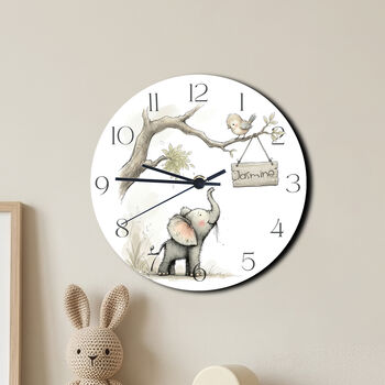 Jungle Themed Nursery Clock With Baby Elephant, 2 of 6