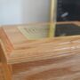 Personalised Oak Urn With Modern Engraving On Brass Effect Plaque, thumbnail 2 of 5