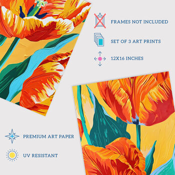 Set Three Wall Art Prints Abstract Tulip Meadow, 4 of 7