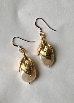 The Agatha Earrings Baroque Freshwater Coin Pearl Bridal Leaf Earrings, 2 of 10