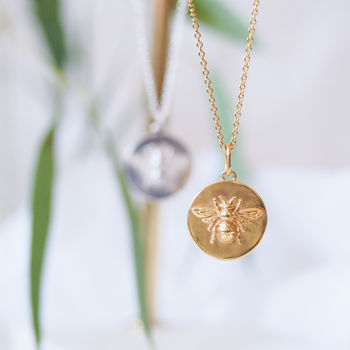 Gold Basking Bee Coin Necklace, 8 of 9